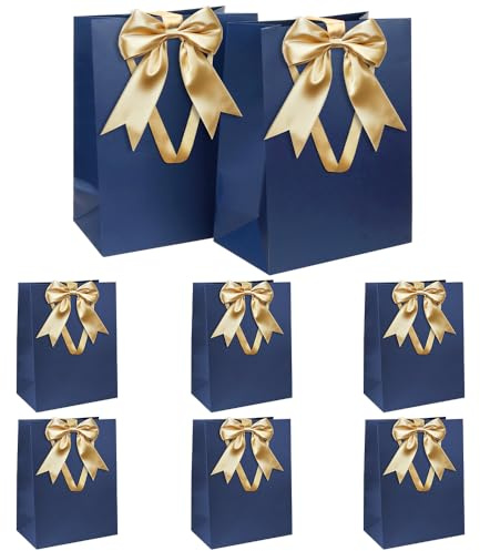Geschenktüten Set, Blau Geschenktüte mit Schleife Geschenktüte mit Henkel 8 Stück 21 x 31 x 12 cm Groß Geschenktüten für Weihnachten Geburtstag Hochzeit