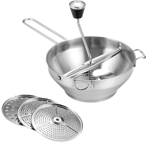 Passiermühle Mit 3 Lochscheiben, Passiergerät Aus Edelstahl Mit 3x Siebeinsatz, Kartoffelpresse Passiersieb Für Tomatensoße, Apfelmus, Püree, Marmelade, Babynahrung