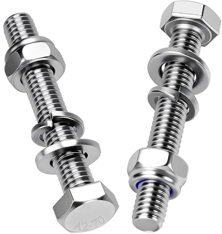 Mbsomnus 10 Stk Sechskantschrauben M6x80 mm Edelstahlschrauben Sechskant | Schrauben Edelstahl A2 V2A, DIN 933, Außensechskant, mit Selbstsichernde Muttern, Unterlegscheiben, Federringe für Möbel Auto