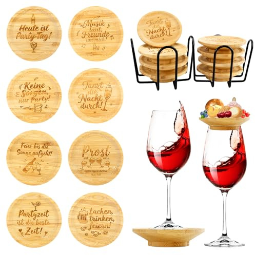 8 Stk Weinglas Topper Holz,Wine Glass Charcuterie Topper mit 2 Halterungen | Bambus Weinglas Topper Teller,Verhindert das Verschütten von Rotwein,für Familienessen Desserts Getränke Partyzubehör
