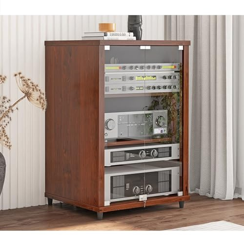 Diodceraic Meuble de Rangement Media Moderne avec Portes en Verre Trempé - Rack AV pour Console de Jeu, Étagère TV et Audio Vidéo Mobile avec Étagères pour Salon(Red,57x55x80cm)