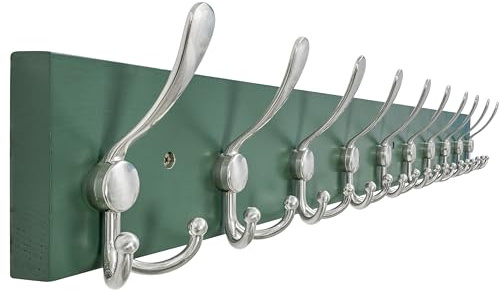 SKOLOO Creations Forest Green Solid Wood Wall Mounted Coat Rack, 10 Hooks, 97cm Long - Kitchen, Mudroom, Entryway, Bathroom - Includes Mounting Hardware, Wall Coat Hanger, Towel Rack