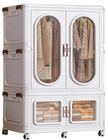 Armario Armarios Dormitorio Armario con Puertas Plegables Múltiples Opciones De Almacenamiento Diseño De Doble Puerta Transparente for Dormitorio Vestidor(85 * 53 * 144cm)