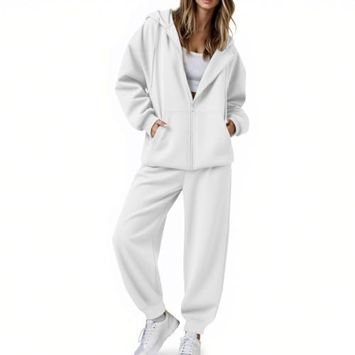 RLEHJN Jogginganzug Damen Große Größen Hausanzug Mit Kapuze Kuschelig Langarm Trainingsanzug Baggy Sweatshirt und Lose Jogginghose Elegant Homewear Set Sportlicher Freizeitanzug für Sport Fitness