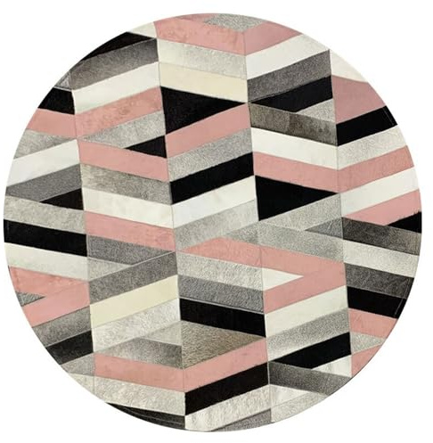 Suixtil Teppich Patchwork Rindsleder Echtleder Rund Hochwertige Verarbeitung Hypoallergen Büro Design Minimalistisch Fell
