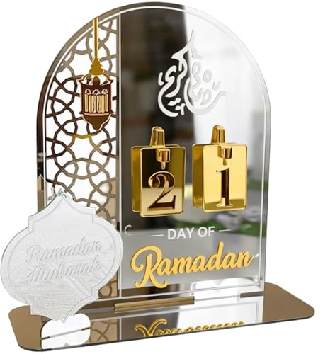 Ramadan Kalender 20cm, Silber Gold Spiegel Countdown-kalender Ornament, Countdown Desktop Display Ramadan Dekoration, Eid Mubarak Geschenke für Wohnzimmer Esstischen Gebetsbereichen