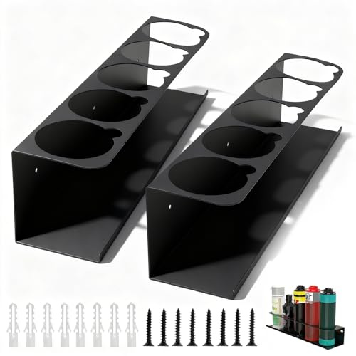 2 Lot Support de Bombe Aérosol 5 Trous, Porte-Bombes Noire pour Atelier Garage, Rangement Murale avec Tube d’Extension, Organiseur pour Spray Peinture Nettoyant
