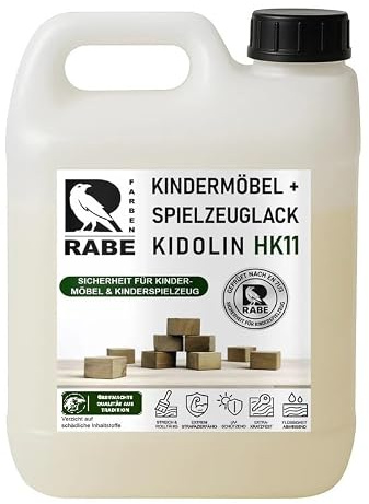 RABE Lack - Weiss - Kindermöbel Kidolin HK11 Seidenmatt Kinderspielzeug EN71/3 Kindersicher speichelecht Lack für Kinderspielzeug (1, Weiss, 2,5 Liter)