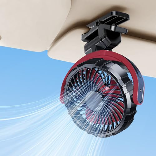 NIFBANG Ventilatore a clip per auto con batteria, ricaricabile tramite USB C, silenzioso, portatile, piccolo ventilatore a morsetto, regolabile a 360°, 3 livelli, potente ventilatore per auto, SUV