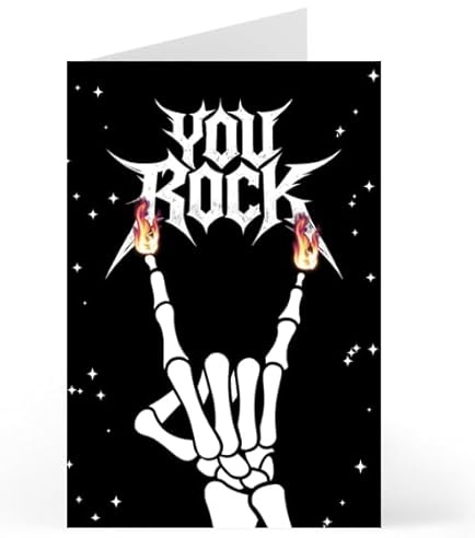 Pretty Attitude Gothic Grußkarte Skeleton Hand You Rock – Metalhead Geburtstagskarte – Alternative I Love You Karte – Rock & Heavy Metal Liebeskarte – Spooky Geschenk für Rocker & Goths