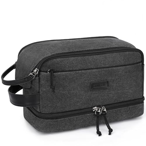 ZOMFELT Trousse de Toilette Homme, Sac de Toilette Toile Double Couche | Trousse De Toilette A Suspendre Imperméable, Trousse De Maquillage Voyage Femme pour Cosmétiques Et Douche, Noir