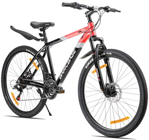 HILAND Rockford Mountainbike 26 Zoll MTB Herren & Damen, 21 Gang Fahrrad mit Scheibenbremse für Männer Frauen, Aluminium Rahmen Hardtail, Unisex Erwachsenen Fahrrad, Rot