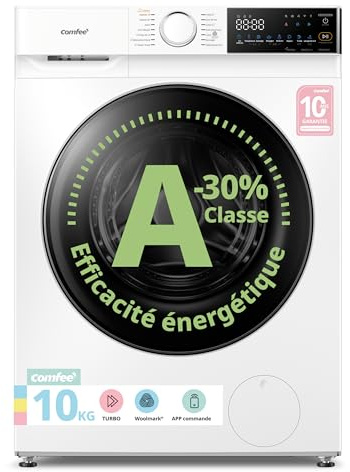 COMFEE' Machine a laver 10KG Classe A-30% 1400RPM Smart wash CF10EWP07W | App commande intelligente, HealthGuard, Steam Wash, Laine, Poils D'animaux, Turbo, Rapide 15'/45', Lavage de nuit, Parfum+