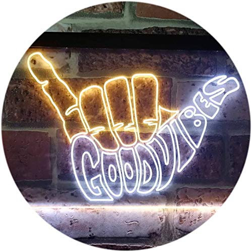 Good Vibes Only Hand Party Decoration Dual Color LED Barlicht Neonlicht Lichtwerbung Neon Sign Weiß & Gelb 400 x 300mm st6s43-i1076-wy