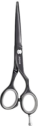 JAGUAR Haarschere DIAMOND E TITAN 5.5 | Friseurschere im Offset-Design | antiallergene schwarze Titan-Hochglanzbeschichtung | Made in Germany