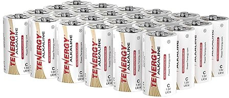 Tenergy 1.5V C Alkaline LR14 Battery, High Performance C Non-Rechargeable Batteries for Clocks, Remotes, Toys & Electronic Devices, Replacement C Cell Batteries, 24 Pack