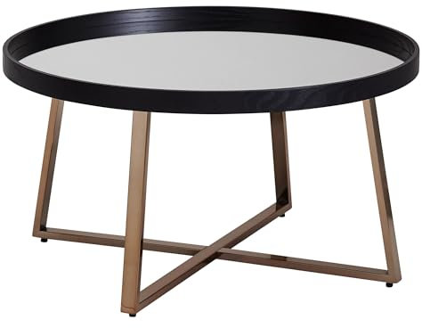 FineBuy Design Couchtisch Rund Ø 78 cm Dunkel-Gold mit Spiegel Glasplatte, Wohnzimmertisch Schwarz Metall-Gestell, Großer Beistelltisch