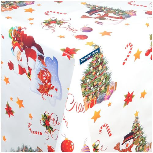 TEXMAXX® Wachstuchtischdecke Weihnachten versch. Größen - 220 x 140 cm/abwaschbare Tischdecke/Wachstischdecke/Weihnachts Wachstuch Tischdecke in Weiß