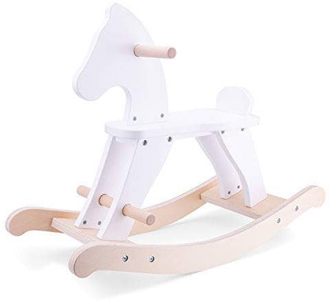 New Classic Toys 11146 Schaukelpferd aus Holz-Weis, White
