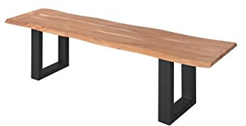 SAM Sitzbank 180x42 cm Quintus, Akazien-Holz naturfarben, schwarz lackierte Metallbeine, Bank mit echter Baumkante, Massive Holzbank
