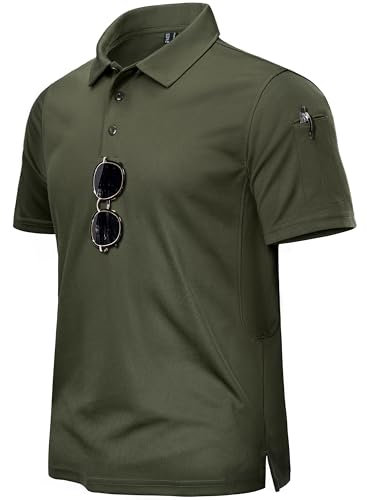 TACVASEN Golf Polo Shirts for Men Quick Dry Polo Tops Short Sleeve Casual Polo Tee Shirts Lightweight Golf T-Shirt Army Green,XL
