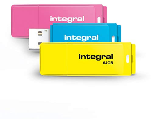 Integral 64GB Neon USB 2.0 Flash Drive 3-Pack (Pink/Blue/Yellow)