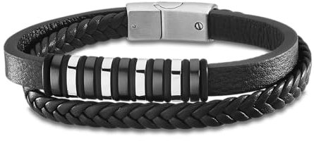 Lotus Style Armband für Damen aus Edelstahl und Leder in der Farbe Silber und Schwarz, Durchmesser 22 cm, LS2102-2/1