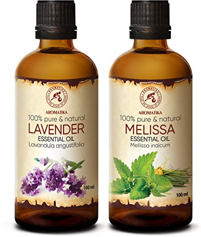 Lavendelöl 100ml & Melissenöl 100ml - Rein & Natürlich Ätherische Öle für Diffuser - Ruhiger Schlaf - Aromatherapie - Entspannung - Raumduft - Körperpflege