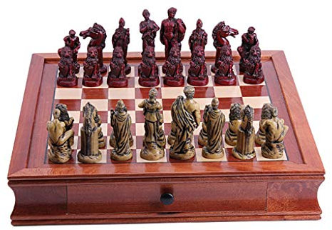 MYBA Chess set chess Board Solid Wood Chess Set With Drawer Retro Ancient Rome Resin Chess Pieces Redwood Checkerboard Chess Game Parents Gift (Size : 42cm)