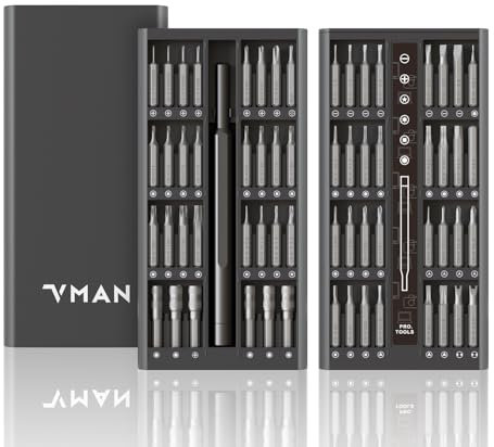 VMAN 63 in 1 Precision Screwdriver Set, Tiny Screwdriver Set, Magnetic Mini Repair Tool Kit, Professional Micro Screwdriver Set for Watch, Phone, Eyeglass, Computer, Electronic, Game Console, MacBook