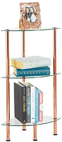 mDesign modernes Glasregal – stilvolles Eckregal aus Glas mit 3 Ebenen – elegantes Ablageregal für Badezimmer, Büro oder Wohnzimmer – rotgold und durchsichtig