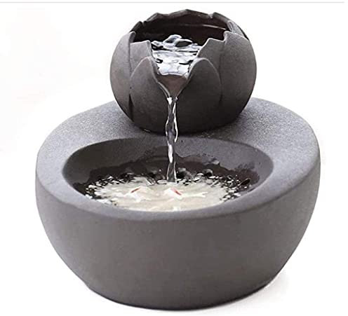 Bigyouzi - Fontaine d’eau - En céramique - Avec lotus vertical et filtre automatique - Idéale pour chat et animal de compagnie