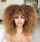 ANNIVIA 16 Zoll lockige Perücken für Frauen Afro lockige Perücke mit Pony Kunstfaser leimlos langes verworrenes lockiges Haar (Ombre Blond)