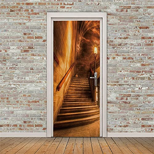 A.Monamour Türtapete Selbstklebend Türfolie Türposter 3D Alte Treppe Mit Schwachem Mittelalterlicher Burginnenraum Vinyl Folie Türdeko Tapete Wandbild Türaufkleber Türtattoo 90 x 200 cm