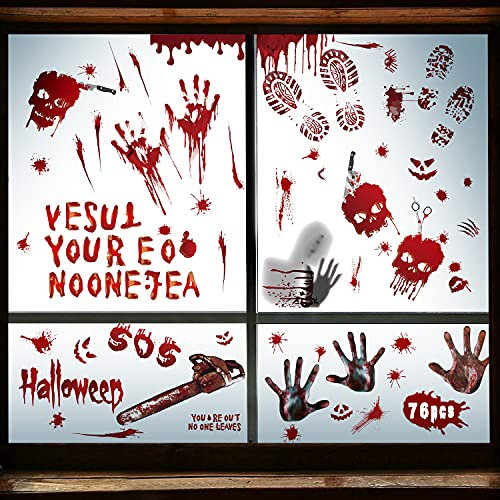 LOVEXIU Halloween Décorations Fenêtre Autocollants, 76pcs Halloween Accessoires de Décor d'horreur, Empreintes de Pieds Sanglantes pour la Décoration de Baignoire de Fenêtre de Fête Halloween