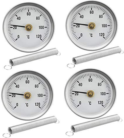 F Fityle Thermomètre à Pince à Ressort de Tuyau 4PCS 63MM 0-120 ℃ Jauge de Température en Aluminium pour Eau Chaude. Chauffage, Réservoirs D'huile