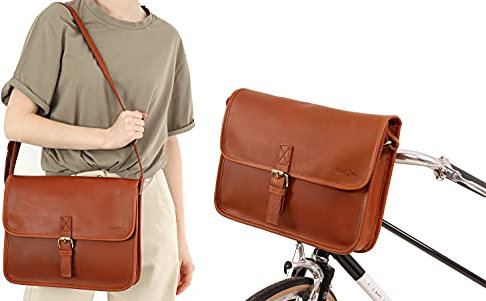 Gusti Lenkertasche Leder- Graeme O. Lenkertasche inkl. Platte Umhängetasche Fahrradtasche Ledertasche Vintage Leder Braun