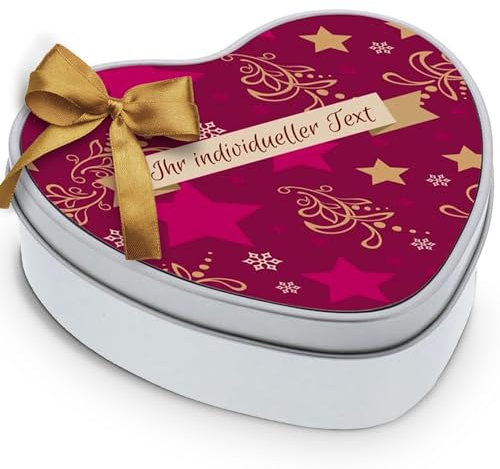 STEMPEL-FABRIK Geschenkdose in Herzform mit Aufdruck - Design Sterne - Keksdose - Plätzchendose - Metalldose - Geschenkidee für Weihnachten - Weihnachtsgeschenkbox - Geschenkbox