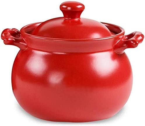 Cazuelas de terracota Olla para estofado de arcilla Olla de cerámica Resistente al frío y al calor, Fácil de limpiar, Capacidad Grandes ollas rojas de estilo chino(Size:4500ml)