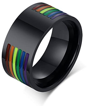 Banemi Edelstahl Ring Herren, Friendship Rings with Engraving Edelstahl Negro Color de la Bandera Del Arco Iris LGBT Fingerring Geburtstagsgeschenk Größe 65 (20.7)