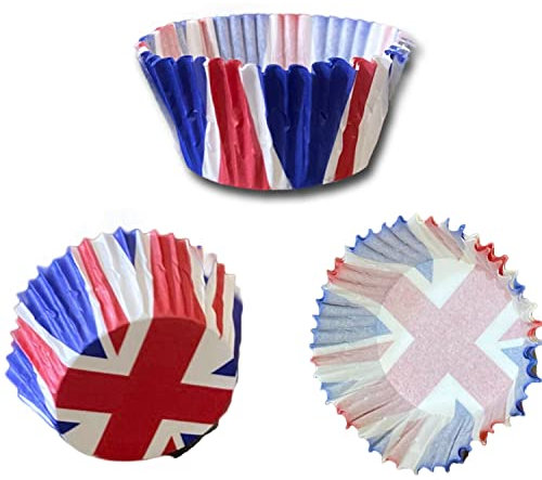 Lizzy Union Jack Party Decorations Accessories | Bunting Plates Cups Bowls Indoor or Outdoor Party Supplies Celebrations (50pk Union Jack Cupcake Cases)