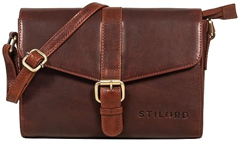 STILORD Elora Moderne Umhängetasche Damen klein Leder Handtasche Crossbody Damen Abendtasche Vintage Lederhandtasche Echtleder Farbe:Porto - Cognac