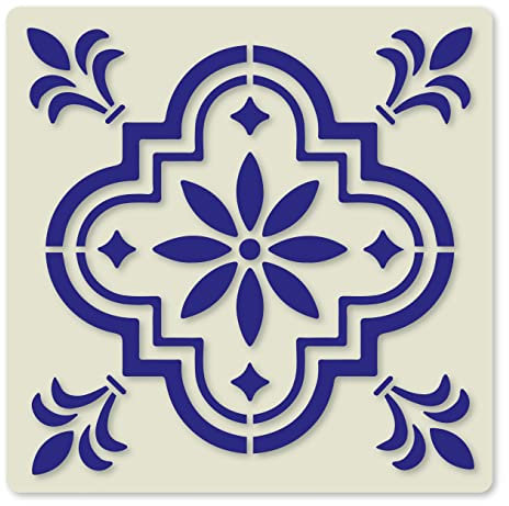 Mediterranean No.5 Tile Crafting Stencil Washable Reusable Mylar (10cm)