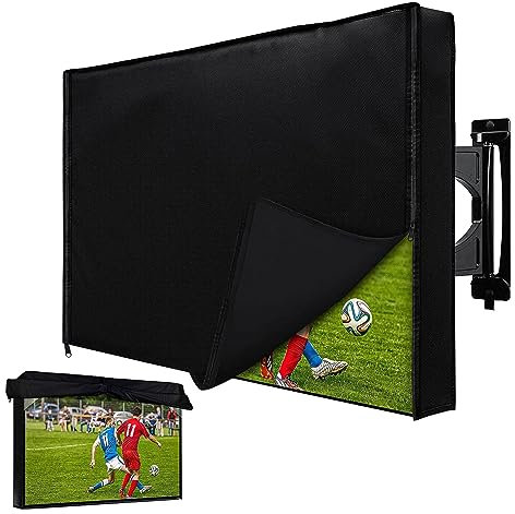 Outdoor TV Cover 60-65 Inch with Waterproof Zipper Velcro + Bottom Cover, HOMEYA 600D Heavy Duty Weatherproof TV Enclosure with Front Flap, for Outside LED LCD Flat Screen TVs-58.5''L x 35''H x 4.5W