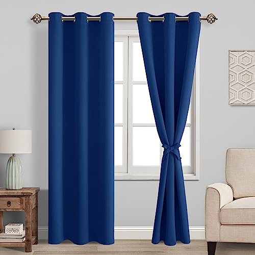 JIUZHEN Gardinen mit Ösen Thermovorhang Vorhänge Schlafzimmer Verdunkelungsgardinen Hitzeschutz Wärmeisolierend, Königsblau, 2 Stück, 183x117cm(HxB)