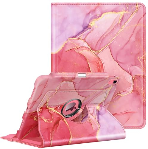 FINTIE Étui Rotatif Compatible avec iPad 10(^>e<^) génération (modèle 2022) 10,9 po – Housse de Protection pivotante à 360 degrés avec Porte-Crayon, Veille/réveil Automatique, marbre Rose
