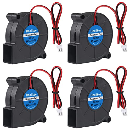 Dealikee 4Pcs 5015 Blower Fan 12V, 3D Printer 12 Volt Fans Blower Turbine Turbo Dual Ball Bearing, Brushless Cooling 50mmx15mm 2PIN.
