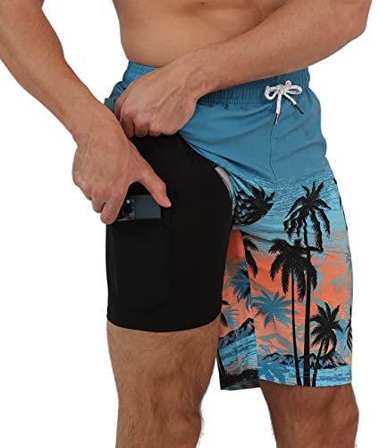 Arcweg Badehose für Herren Badeshorts mit Kompression 2 in 1 Swimming Shorts Schnelltrocknend Männer Kurz Strandhose Mit Reißverschlusstasche Strandshorts L (EU)