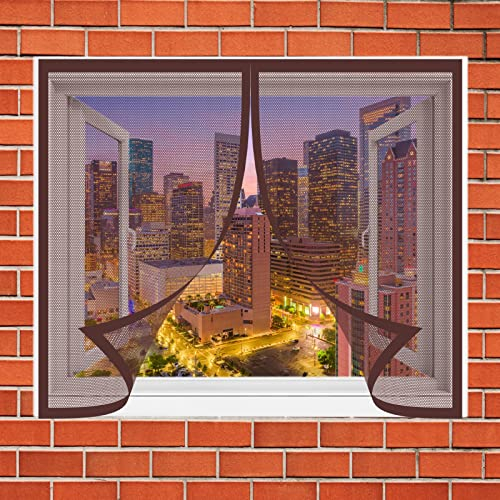 Fliegengitter Fenster Magnet 275 x 215 cm Insektenschutz Fensternetz Kinderleichte Klebemontage für Dachfenster mit Reißverschluss, Braun