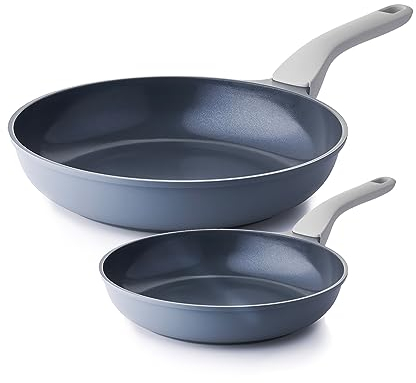 PRICUSIS Antihaft-Keramik-Bratpfanne, Pfanne mit kühlbleibendem Griff, Ei- und Omelett- und Kochpfanne, induktionsgeeignet, ofenfest, spülmaschinenfest, PTFE-PFAS- und PFOA-frei (20,3 cm + 25,4 cm)